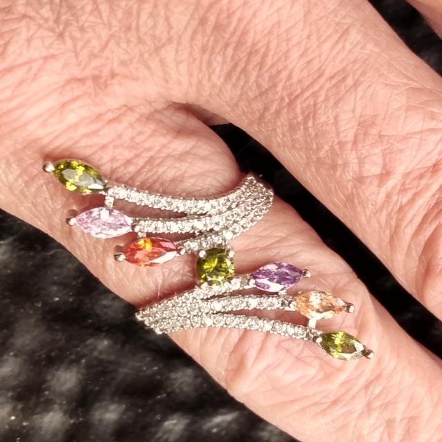 Crystal Cocktail Multi Color Statement Ring Costume Jewelry Size 8
